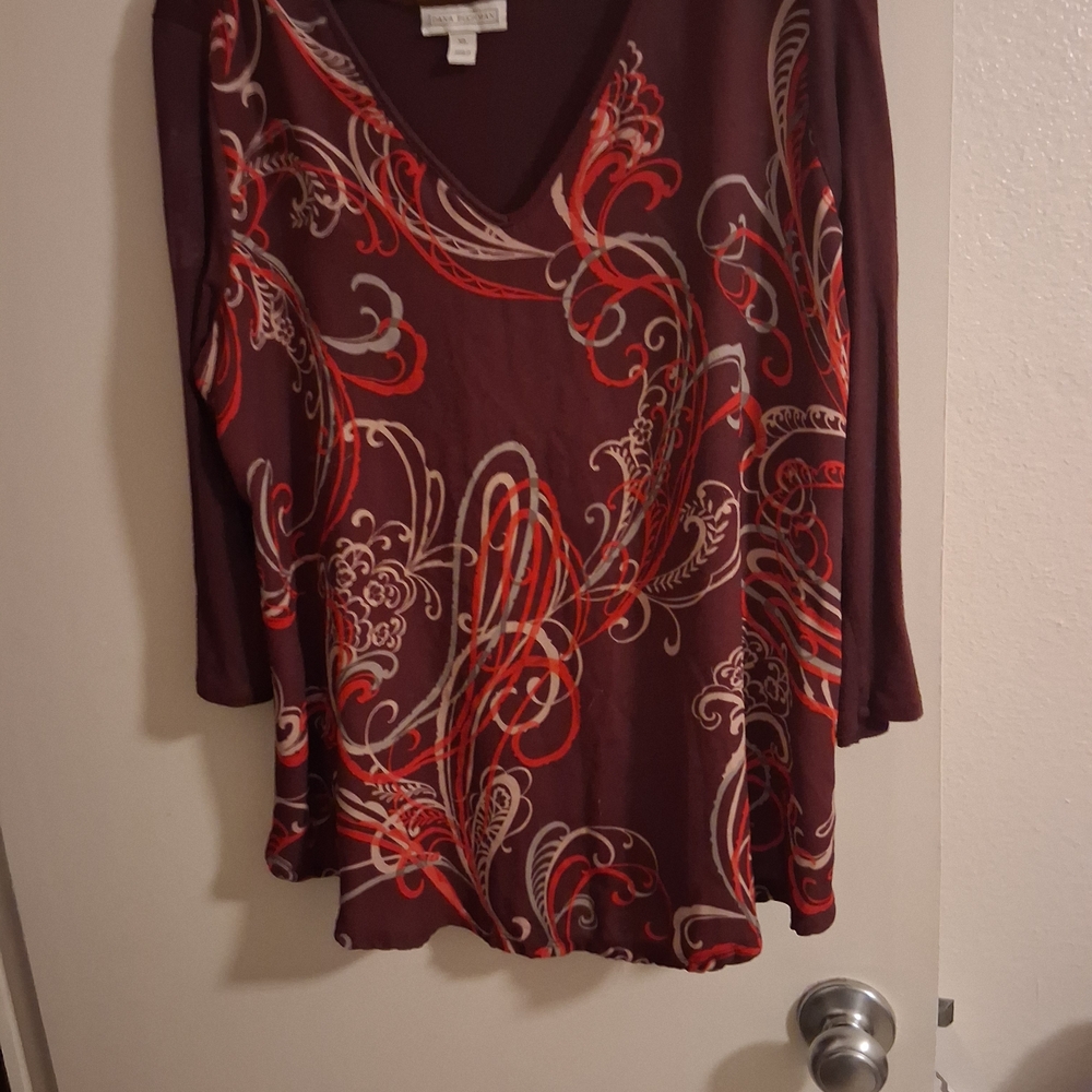 Dana Buchman Red and Brown Swirl Blouse
